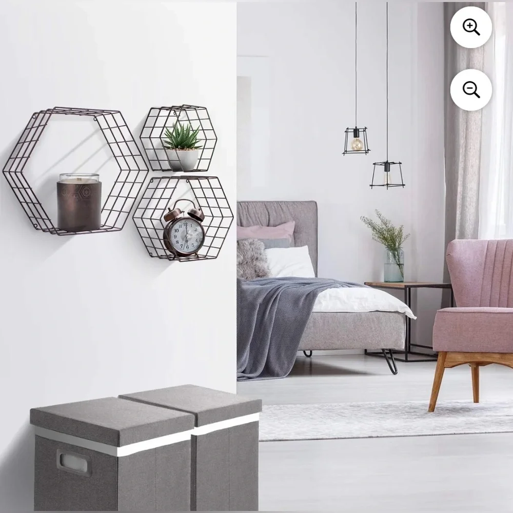 NIB - Hexagonal Metal Wall Shelves - Black - Set of 3